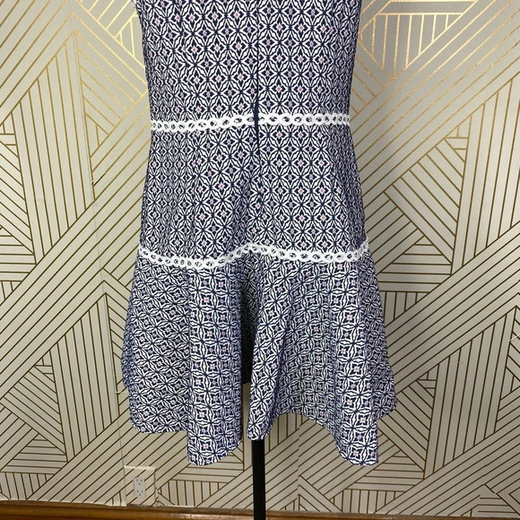 Anthropologie Monique Lhuillier Meagan Dress Geometric Navy Blue White Size 12 - Picture 10 of 12